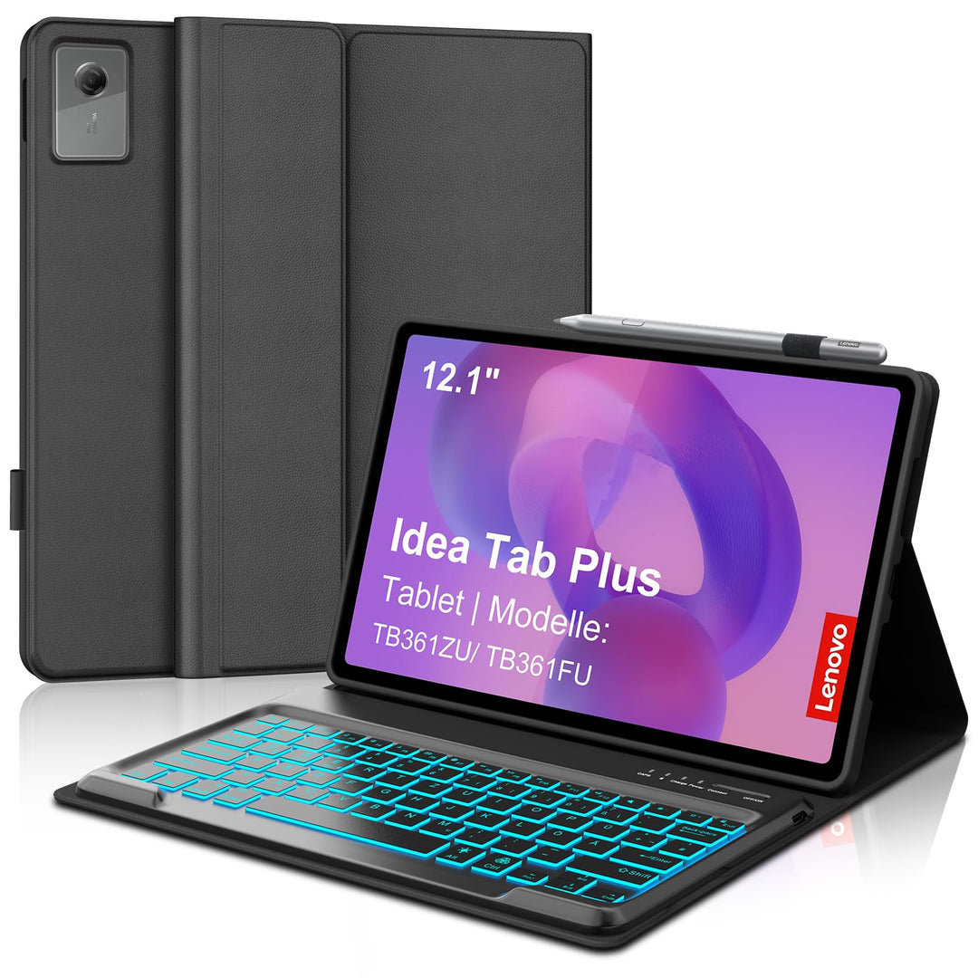 JADEMALL Hülle mit Tastatur für Lenovo Idea Tab Plus 12,1 Zoll (2025) TB361FU/TB361ZU, QWERTZ Deutsc