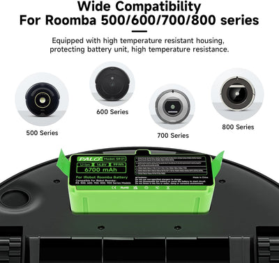 14,8/V 6700mAh Ersatzakku für IRobot Roomba 900/500/600/700/800 Series - Lithium Akku Kompatibel IRo