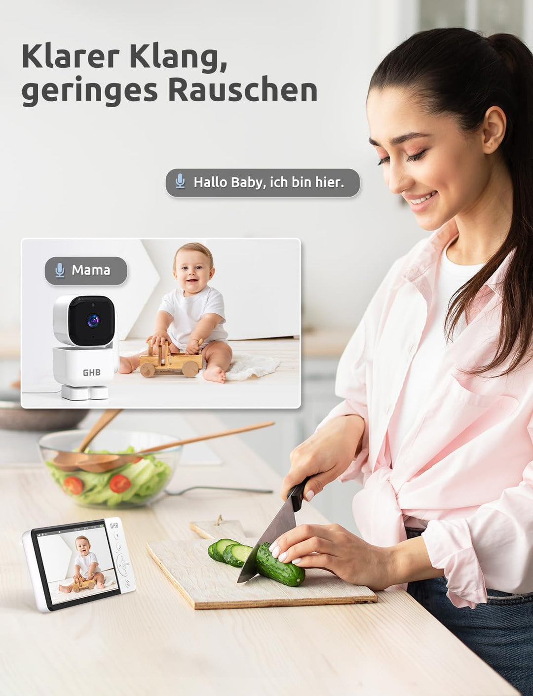 GHB Babyphone mit Kamera 5 Zoll 720P HD Display mit bis zu 168h Akkulaufzeit im VOX Bewegungserkennu