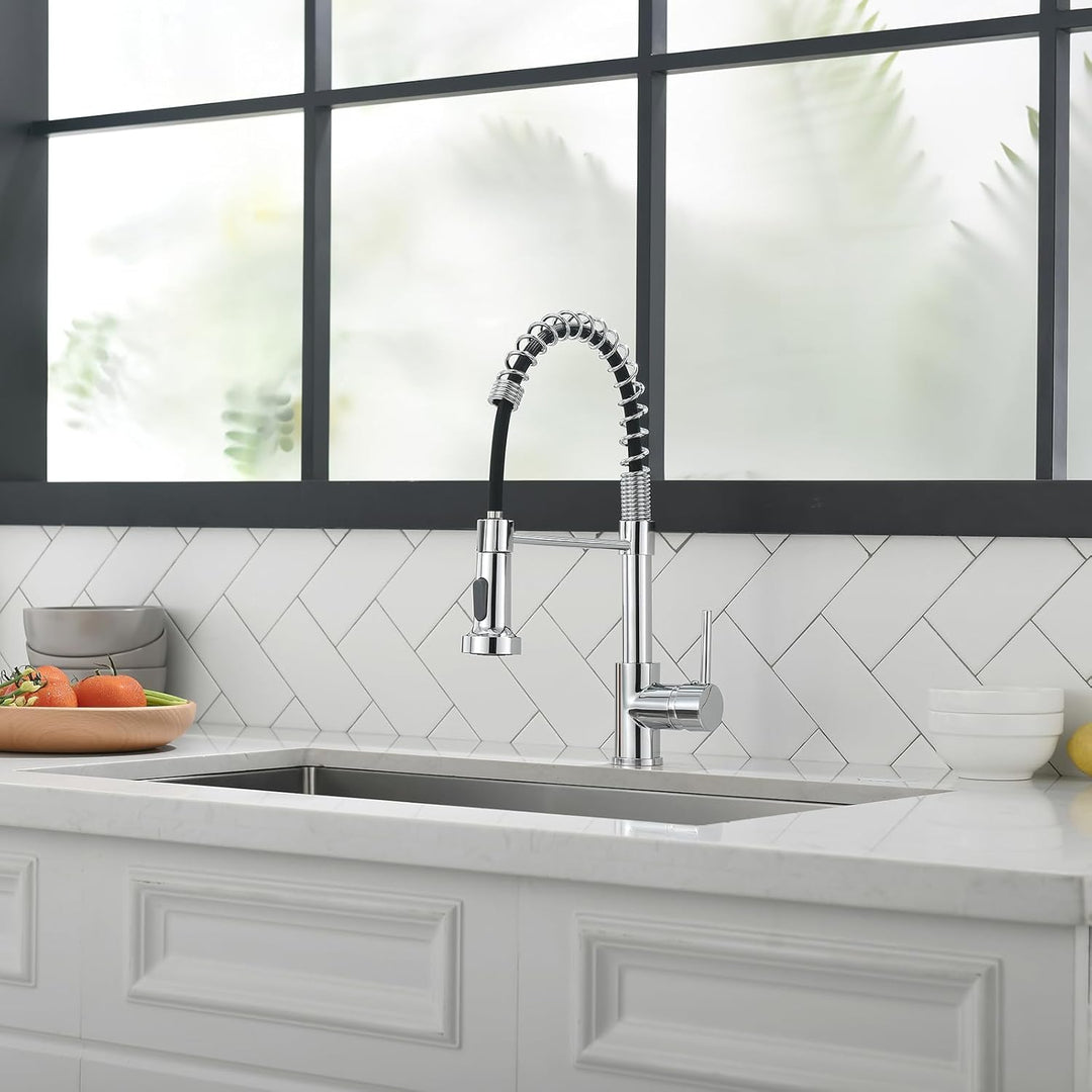 TIMACO Küchenarmatur Chrom Wasserhahn Küche mit Spiralfeder, 360°Schwenkbare Spültischarmaturen mit