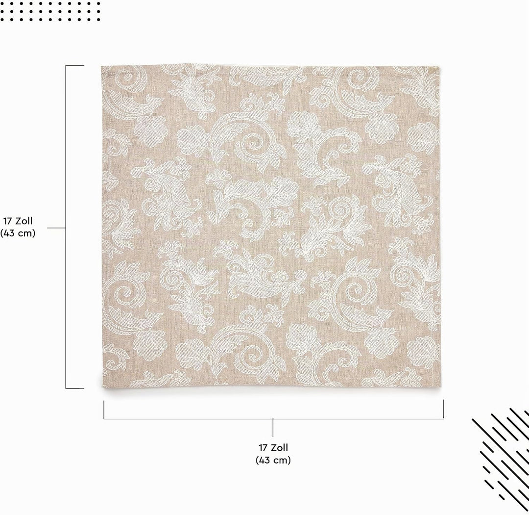 Encasa XO Esstisch Servietten Set von 12 I Grösse 45x45 cm I Blumen Beige Jacquard -Stil Druck Auf H