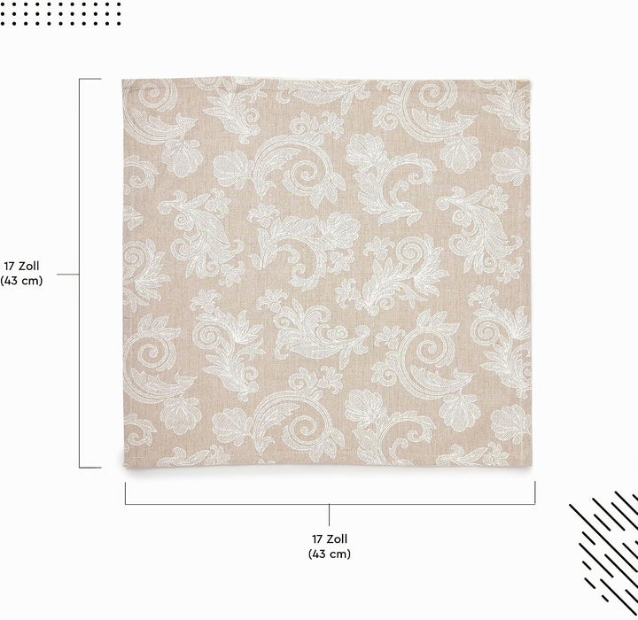 Encasa XO Esstisch Servietten Set von 12 I Grösse 45x45 cm I Blumen Beige Jacquard -Stil Druck Auf H