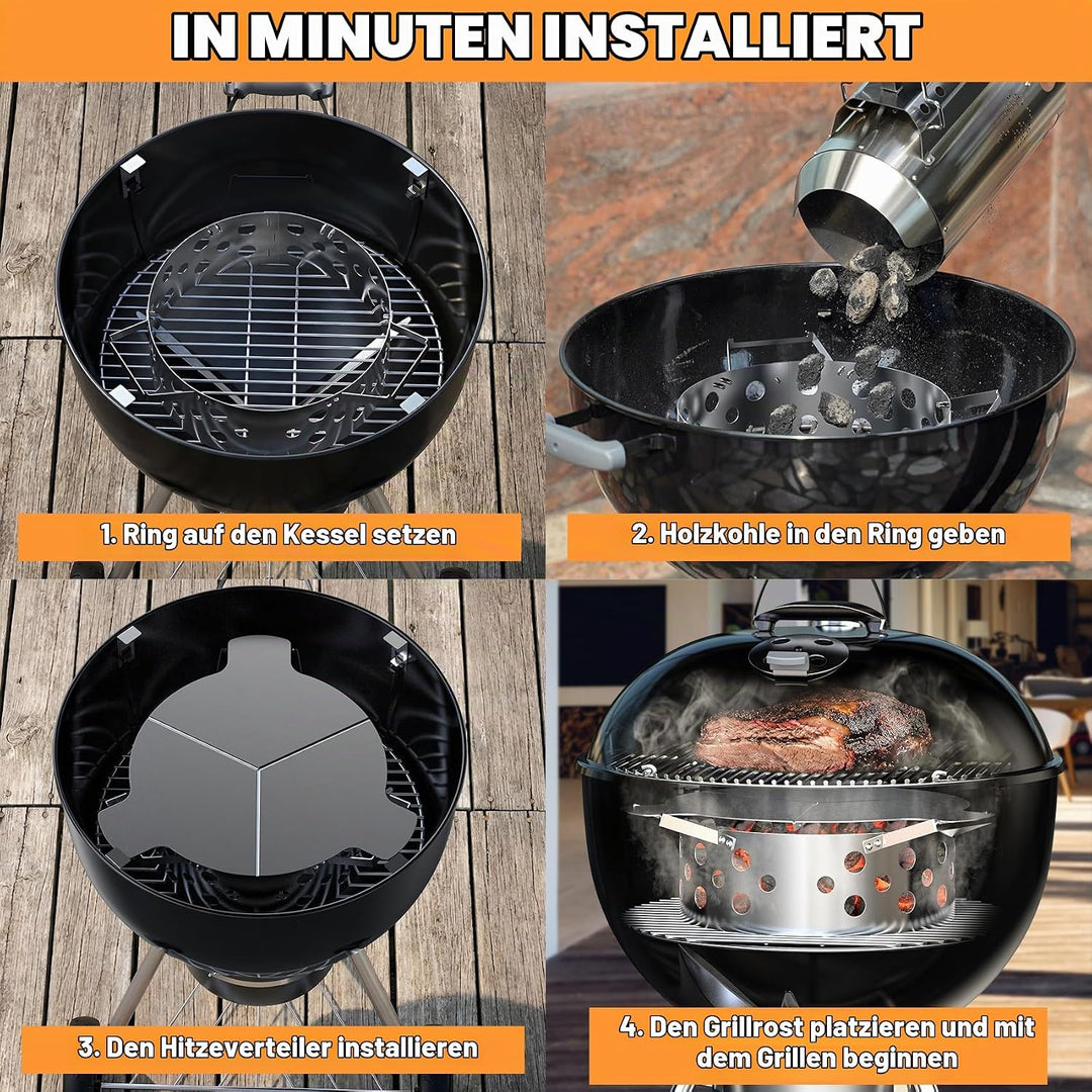 Onlyfire Rauchsatz für Weber Kugelgrill 57 cm, Kohlekorb mit abnehmbarem Diffusorplatte für direkte