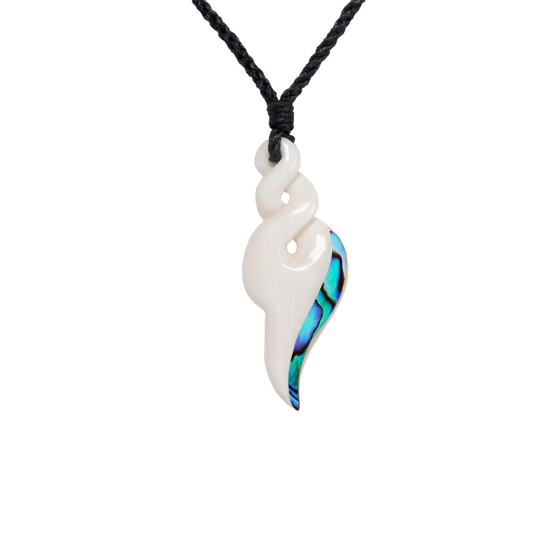 81stgeneration Unisex Geschnitzter Knochen Paua Abalone Doppel Pikorua Anhänger Halskette