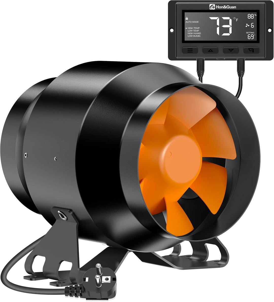 Hon&Guan Abluftset 100mm, Rohrventilator 100mm mit Temperatur- und Feuchtigkeitsregler, Aktivkohlefi