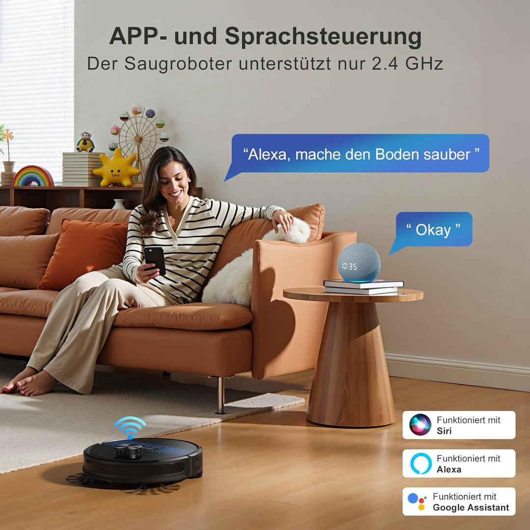 Lubluelu Saugroboter mit Wischfunktion 3-1, 4500Pa Staubsauger Roboter mit Lasernavigation, 54 dB Ro