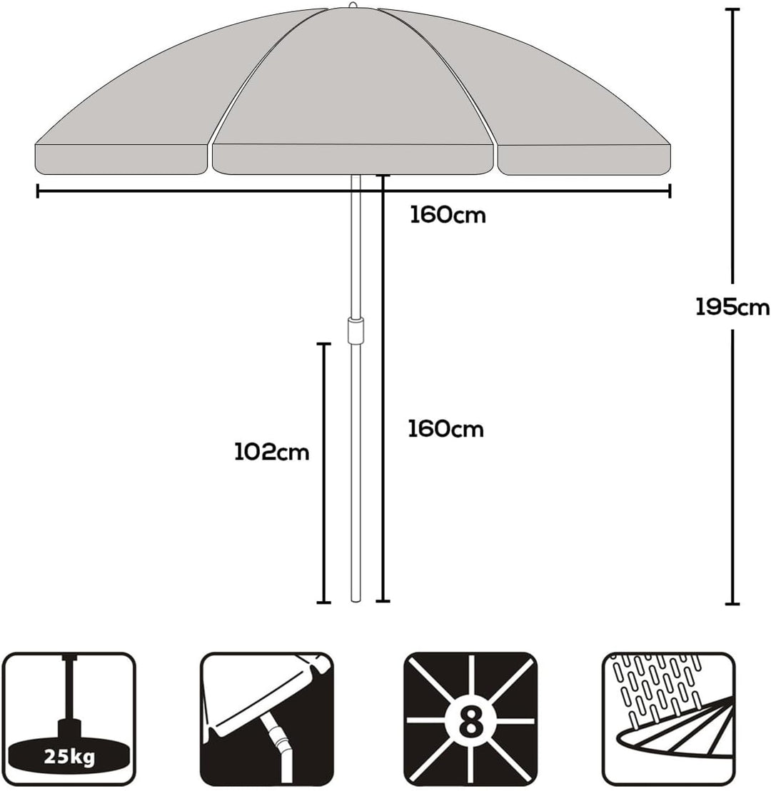 Sekey 160 cm Sonnenschirm Strand mit Schutzhülle für Balkon Garten & Terrasse Neigungswinkel und Höh