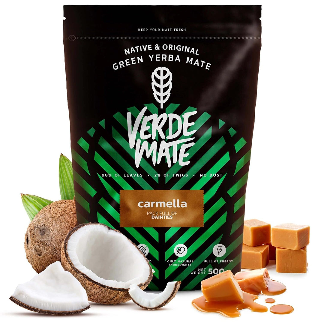 Mate Tee Set Verde Mate - Yerba Mate Carmella Tostada 500g - aus Brasilien - 5mm Grobe Blätter - Ger