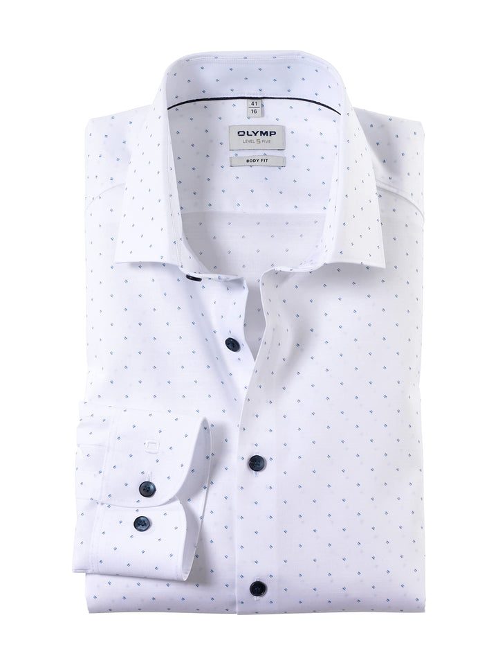 OLYMP Herren Businesshemd Langarm Level Five,Rotationsdruck,Body fit,Modern Kent 40 Weiss 00, 40 Wei