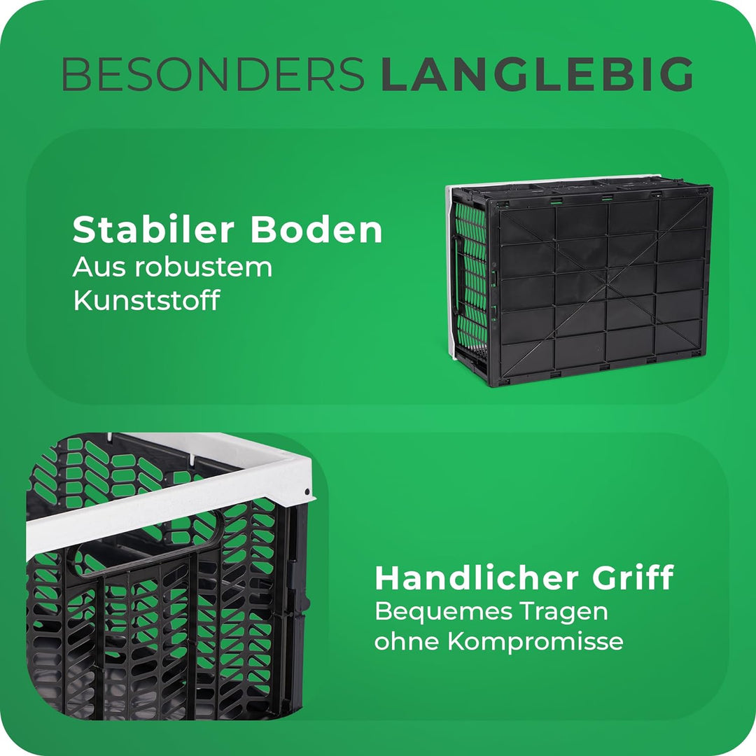 Novaliv Klappboxen faltbar stabil | 4x 30L Grau Schwarz baskets Einkaufskiste| Klappkisten Set Trage
