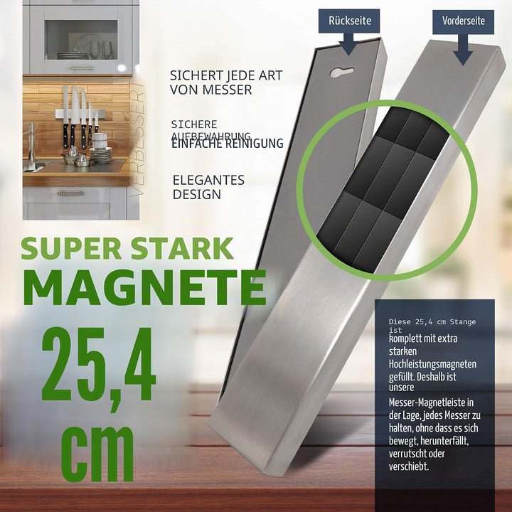 Premium 25cm Magnetleiste Messer für Wand - Extra Starker Messerhalter Magnetisch - Platzsparende Me