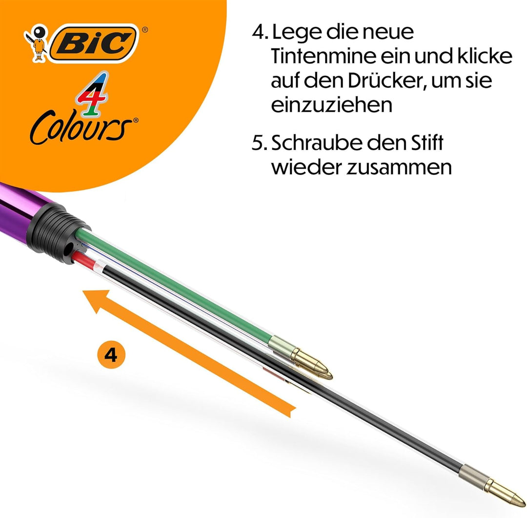BIC 4 Farben Kugelschreiber Set 4 Colours Gradient, 5er Pack in Metallic-Farbverlauf, nachfüllbar, I