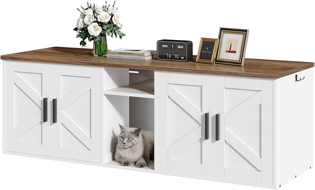 HOOBRO Katzenschrank, Katzentoilette Schrank, 148 cm Katzenklo Schrank mit Eingang für 2 Katzen, Hau