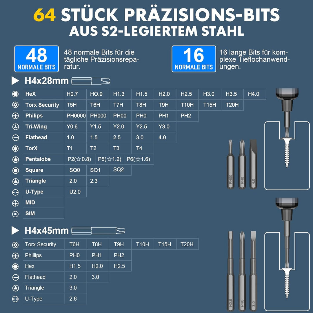 Mini Elektrisch Schraubendreher Set - 72 in 1 Präzisions Electric Screwdriver - Akku Schraubendreher