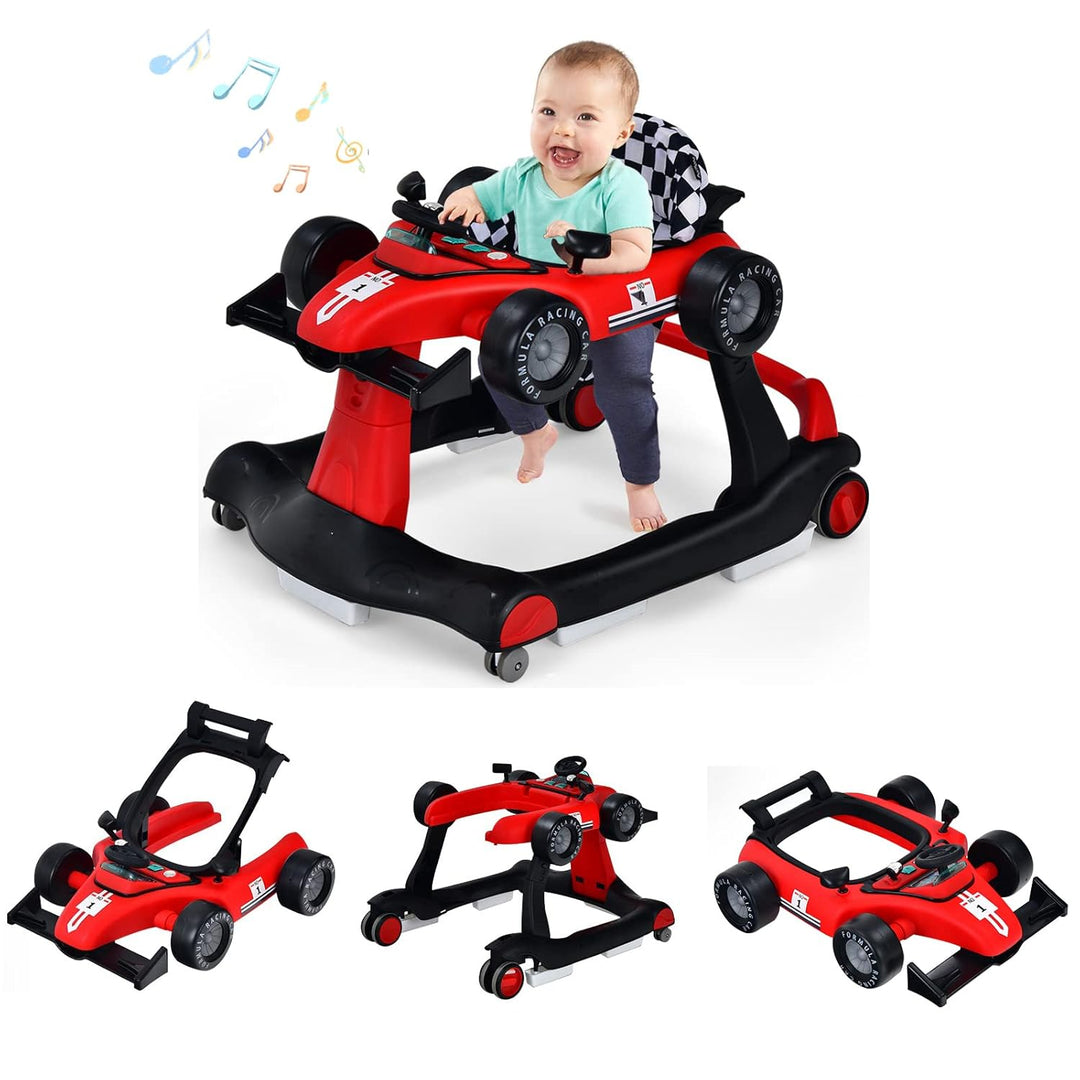 DREAMADE Lauflernhilfe, 4 in 1 Autoförmiger Lauflernwagen mit einstellbarer Geschwindigkeit, Musik &