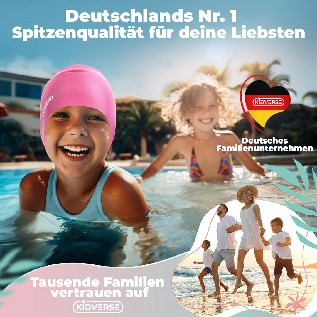 KIDVERSE Badekappe Mädchen - Wasserdichte Badekappe mit Anti-Rutsch-Noppen - Schwimmhaube mit UV-Sch