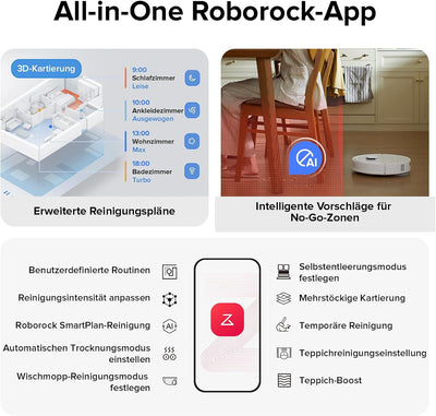 roborock Qrevo S Saugroboter mit Wischfunktion, 7000 Pa HyperForce® Reinigungsleistung, 45 dB(A) lei