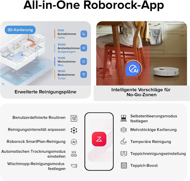roborock Qrevo S Saugroboter mit Wischfunktion, 7000 Pa HyperForce® Reinigungsleistung, 45 dB(A) lei