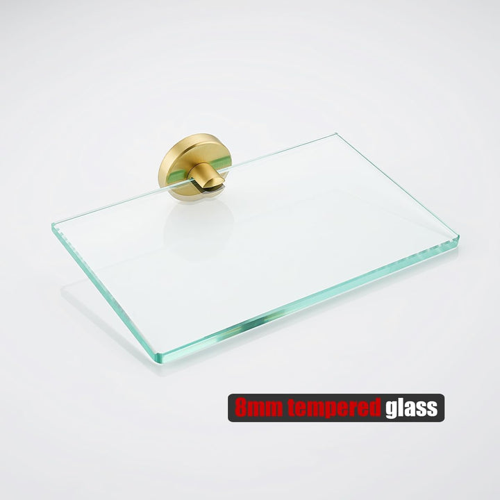 JQK Badezimmer-Glasregal, goldfarben, gehärtetes Glas, Duschaufbewahrung, 20,3 x 12,7 cm, 304 Edelst