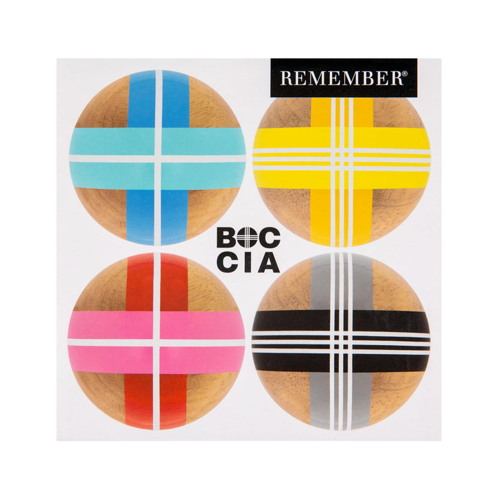 REMEMBER Boccia, Bocciakugeln: Ø 7.5 cm, Zielkugel: Ø 4.5 cm, Holz – Spiel Set für Garten, Strand &