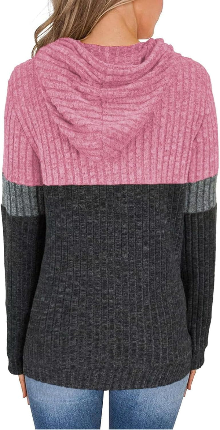 TrendiMax Hoodie Damen Herbst Übergangs Strickpullover Kapuzenpullover mit Kordelzug Locker Sweatshi