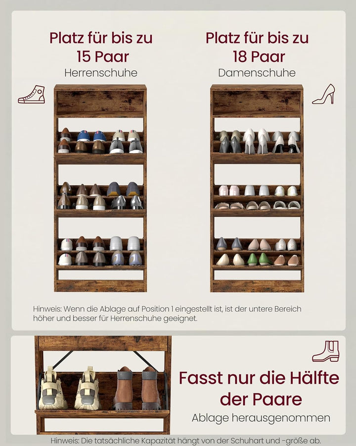 VASAGLE Schuhschrank 3 Klappen, Schuhkipper, Schuhregal, Schuhaufbewahrung, offenes Fach, Trennwand