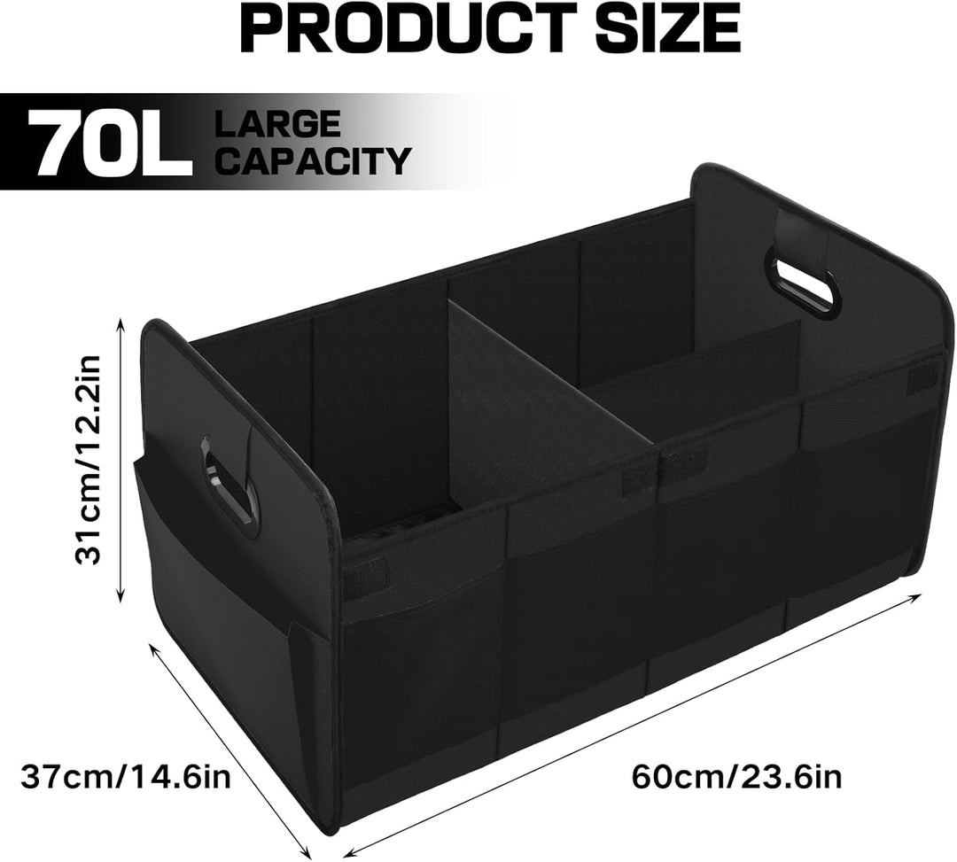 Kofferraum-Organizer Faltbar 70L – Grosse Auto Kofferraumtasche mit 10 Seitenfächern & Verstärktem B