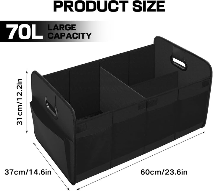 Kofferraum-Organizer Faltbar 70L – Grosse Auto Kofferraumtasche mit 10 Seitenfächern & Verstärktem B