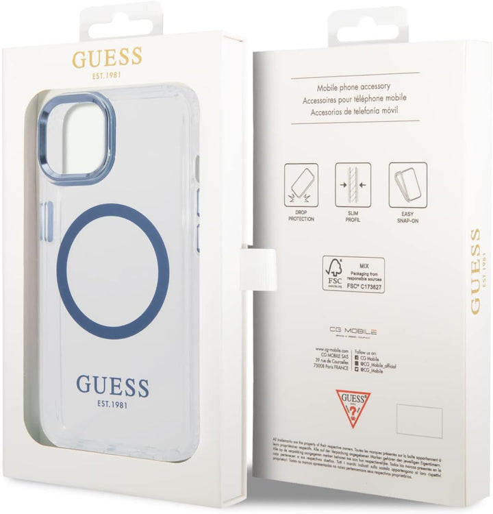GUESS GUHMP14MHTRMB Hülle für iPhone 14 Plus 6,7" blau Hard case Metal Outline