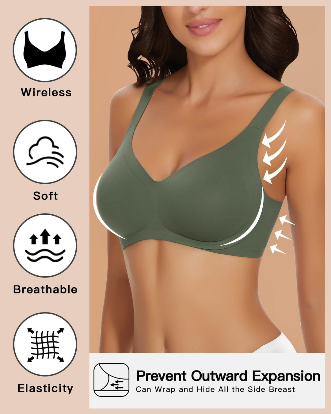 WOWENY Damen BH ohne Bügel Bequemer Seamless BHS trägerverstellbarer Softschalen BH Minimizer-BHS Se
