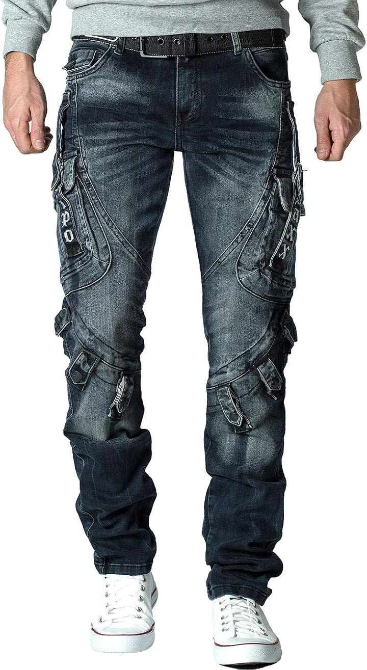 Cipo & Baxx Herren Jeans im Bikerstyle – Regular Fit oder Slim Fit | Stone Washed Denim mit Ziernäht