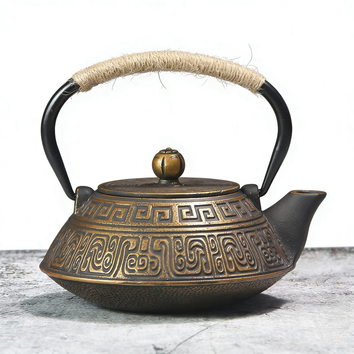 Teekanne Gusseisen, 800ml Asiatische Teekanne Teekessel mit Edelstahl Sieb, Gold Muster 800ml Gold M