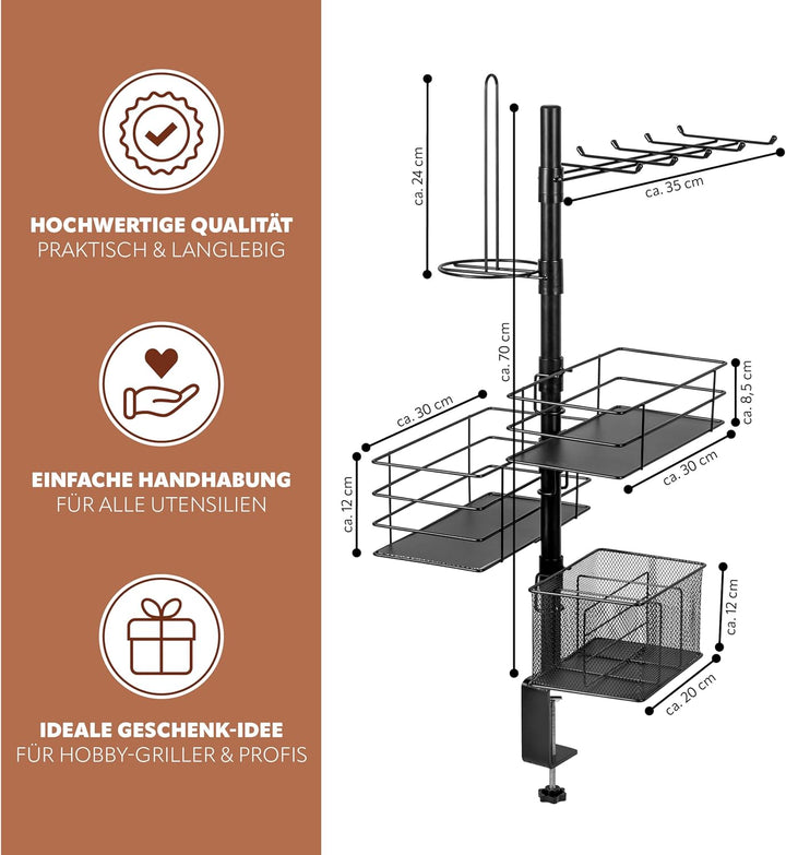 eluno 5-in-1 Grillzubehör-Organizer, Grill-Caddy inklusive Utensilienhaltern, Körben, Hakenleiste un
