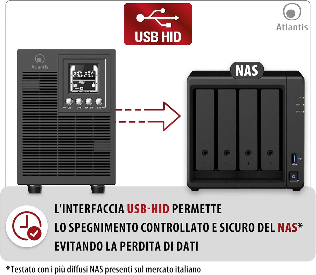 Atlantis A03-OP2002P PRO UPS OnLine USV Server Doppelwandler Reine Sinuswelle 2000VA 1800W, Tower, L