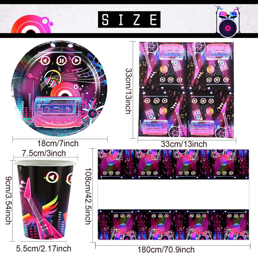 61Stk Party-Set Disco für Kindergeburtstag mit Teller + Becher + Servietten +Tischtücher Deko Disco