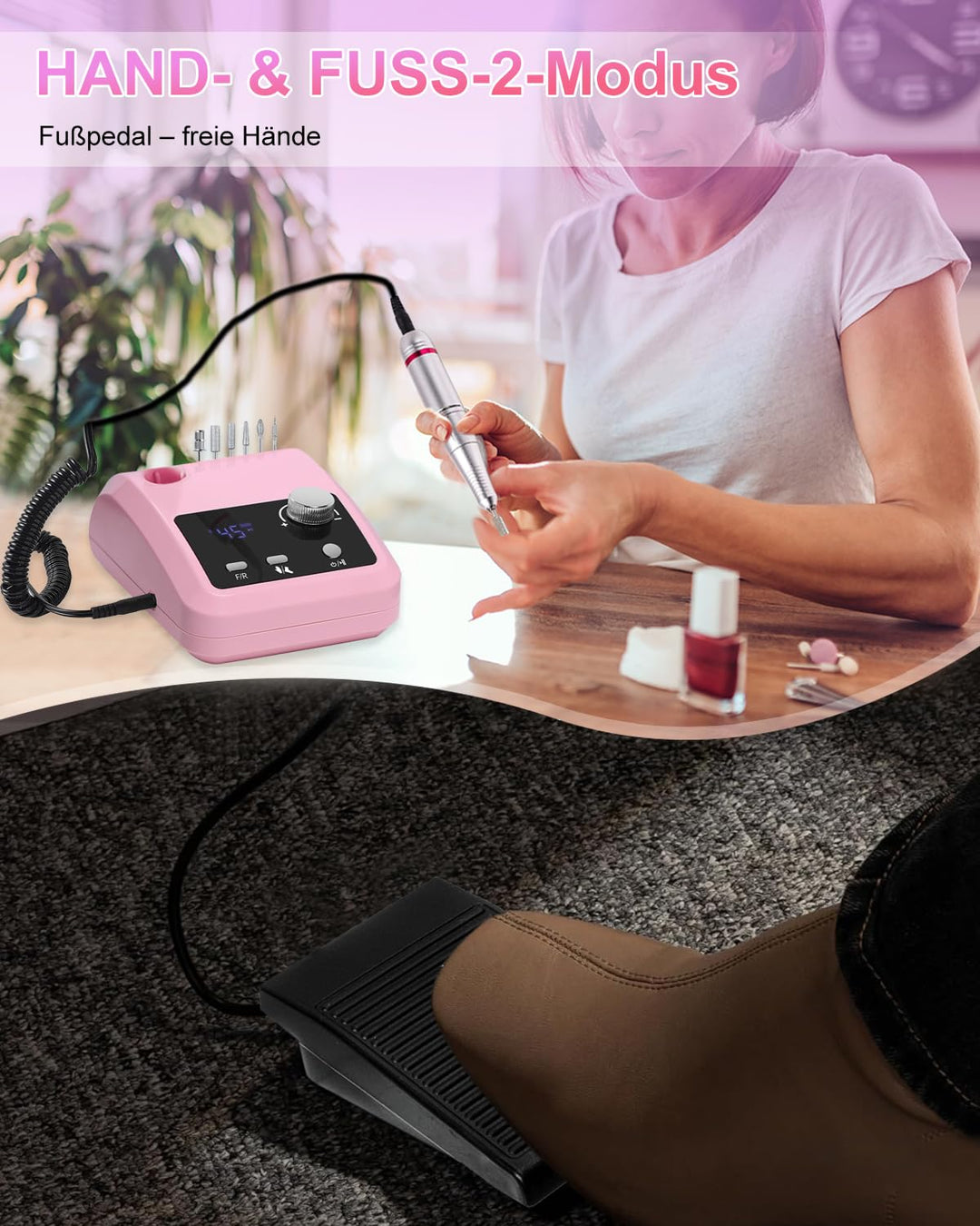 CozyZen Elektrische Nagelfräser Professional: 45000 U/min Nagelpflege-Kit mit LCD-Display, Hand- &amp; F
