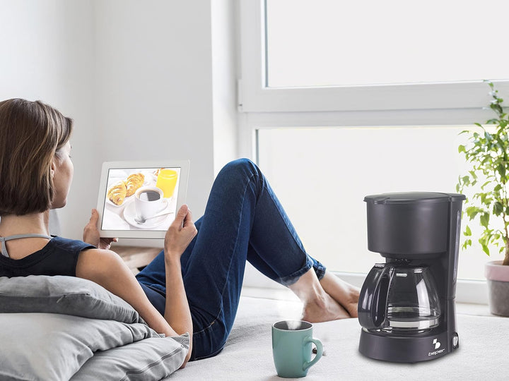 BEPER BC.060 Black Drip Coffee Maker, 6 Cups, Drip, Negro, Onesize, BC.060/BK 600 ml, 600 ml