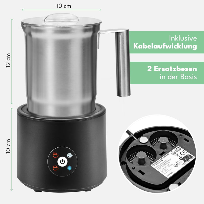 LEBENLANG 2in1 Milchaufschäumer Elektrisch & Kakaomaschine - 100% BPA-Frei & 4 Modi inkl.2x Ersatz S