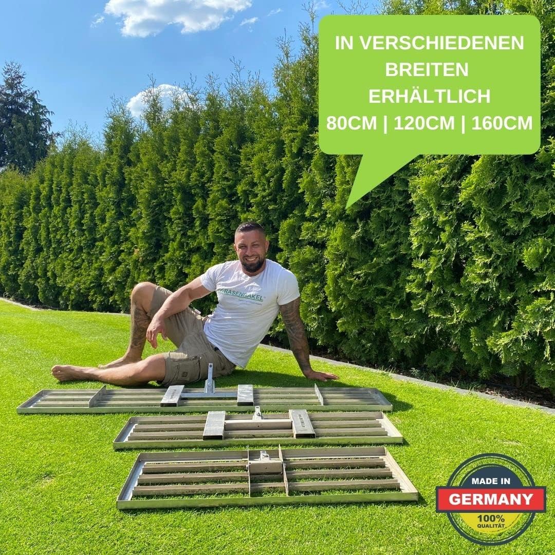 RISISANI® Rasenrakel | 116x30cm | V2A-Edelstahl rostfrei | 100% Made in Germany | Ohne Stiel | optio