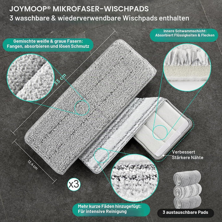JOYMOOP Wischmopp und Eimer mit Auswringer-Set, weisses flaches Squeeze-Mopp-Eimer-Set für Bodenrein