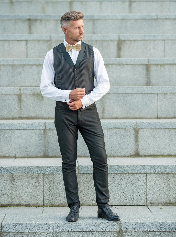 Herren Fliege 10er Set – glänzend, gebunden & verstellbar – für Anzug, Smoking & Hemd Champagner-Lei