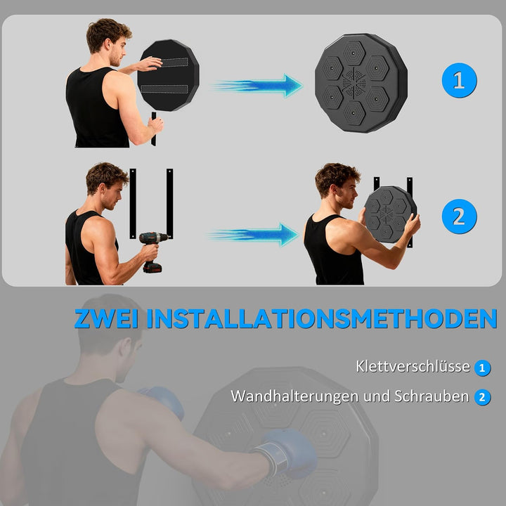 SPORTNOW Music Boxing Machine, Smart Boxziel für Erwachsene, Schwarz | Wandmontiertes Boxziel mit LE