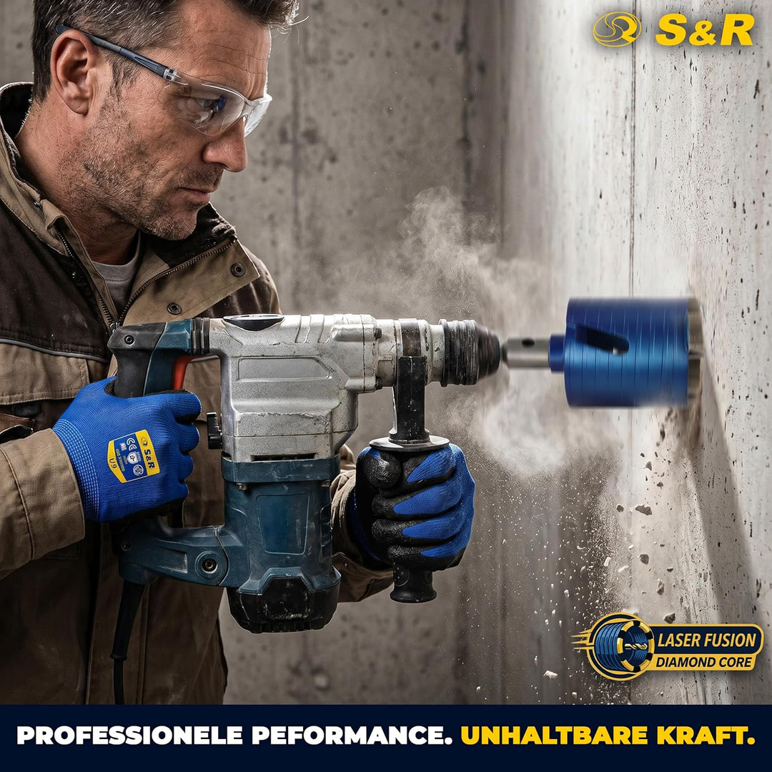 S&R Diamantbohrkrone - SET 82mm, Dosensenker, Kernbohrkrone, Segmenthöhe 10mm, mit Zentrierbohrer 8x