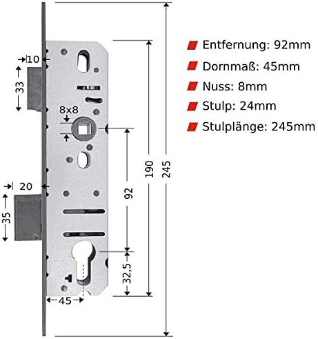 FELGNER Rohrrahmen Profilzylinder Einsteckschloss A01 | Schlosskasten aus verzinktem Blech | Stulp 2