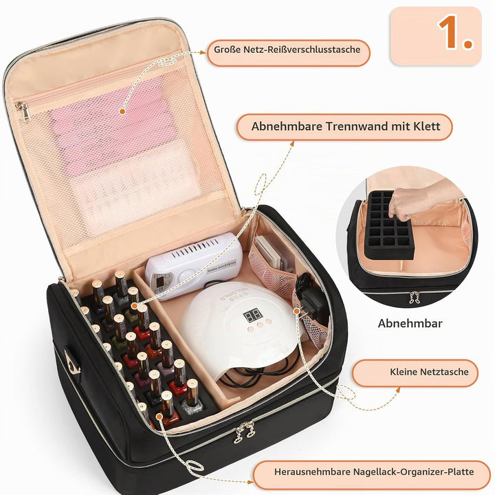 Nagellackaufbewahrung, Doppelschicht Nagellack Organizer Tasche Reise Nagellack Aufbewahrungsbox für