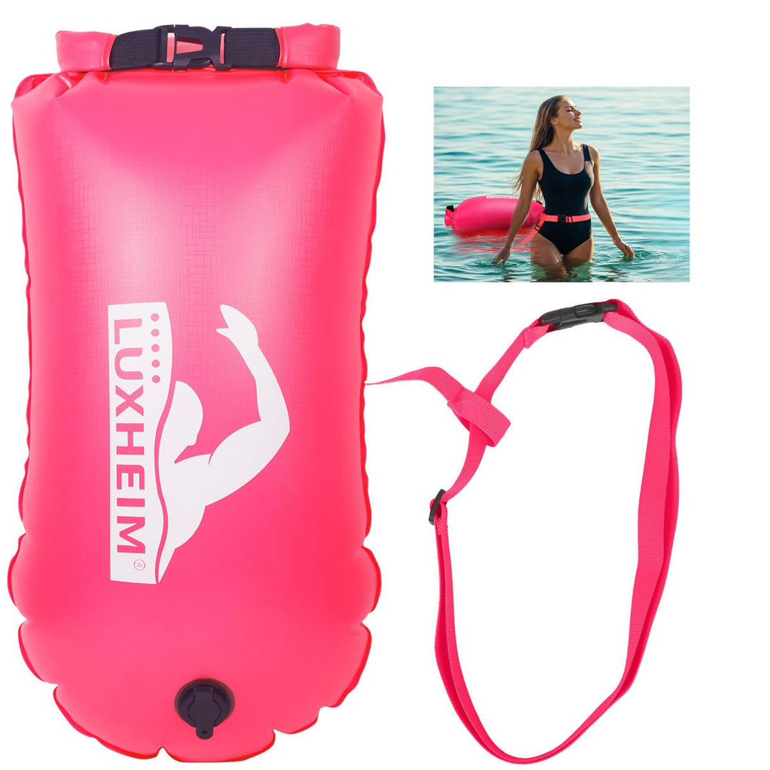 28L Schwimmboje Trockensack mit Doppelairbag, Aufblasbare Schleppschwimmer Boje für Erwachsene Freiw