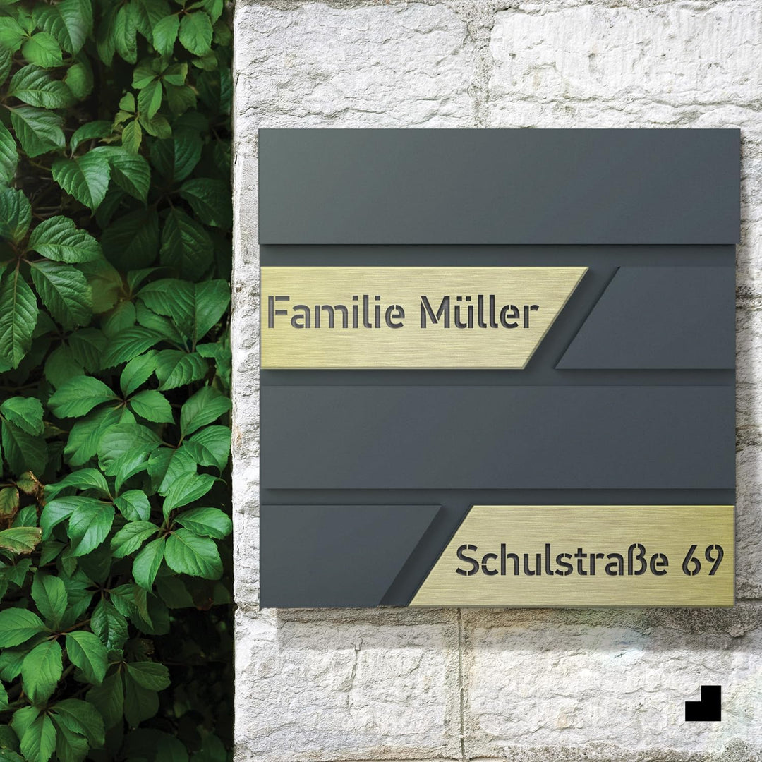 Design Anthrazit Briefkasten mit Hausnummer & Ihre Namen Gravur Personalisiert, Wandbriefkasten mit