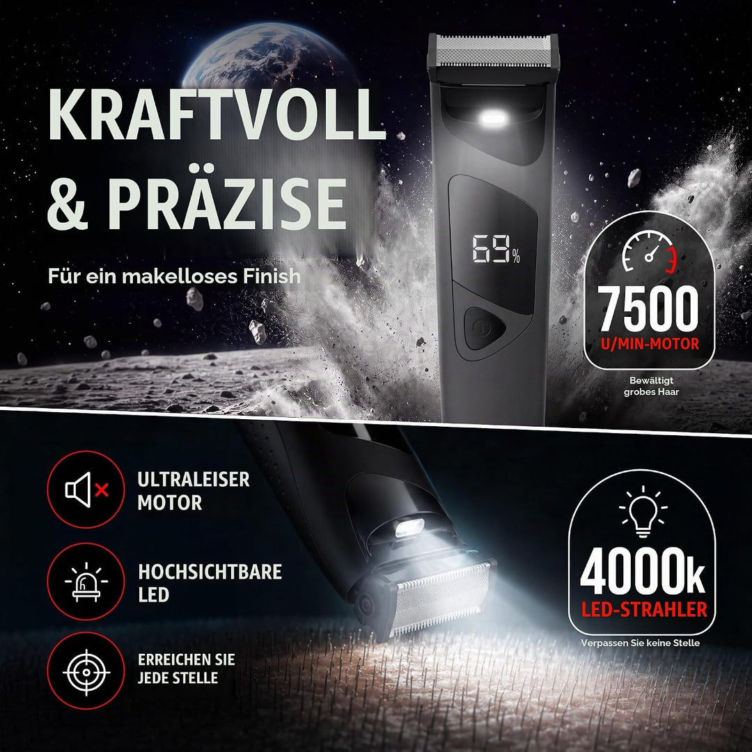 HAPPY NUTS The Ballber PRO Elektrischer Körperhaarschneider für Männer – Herren-Körperpflegeset für