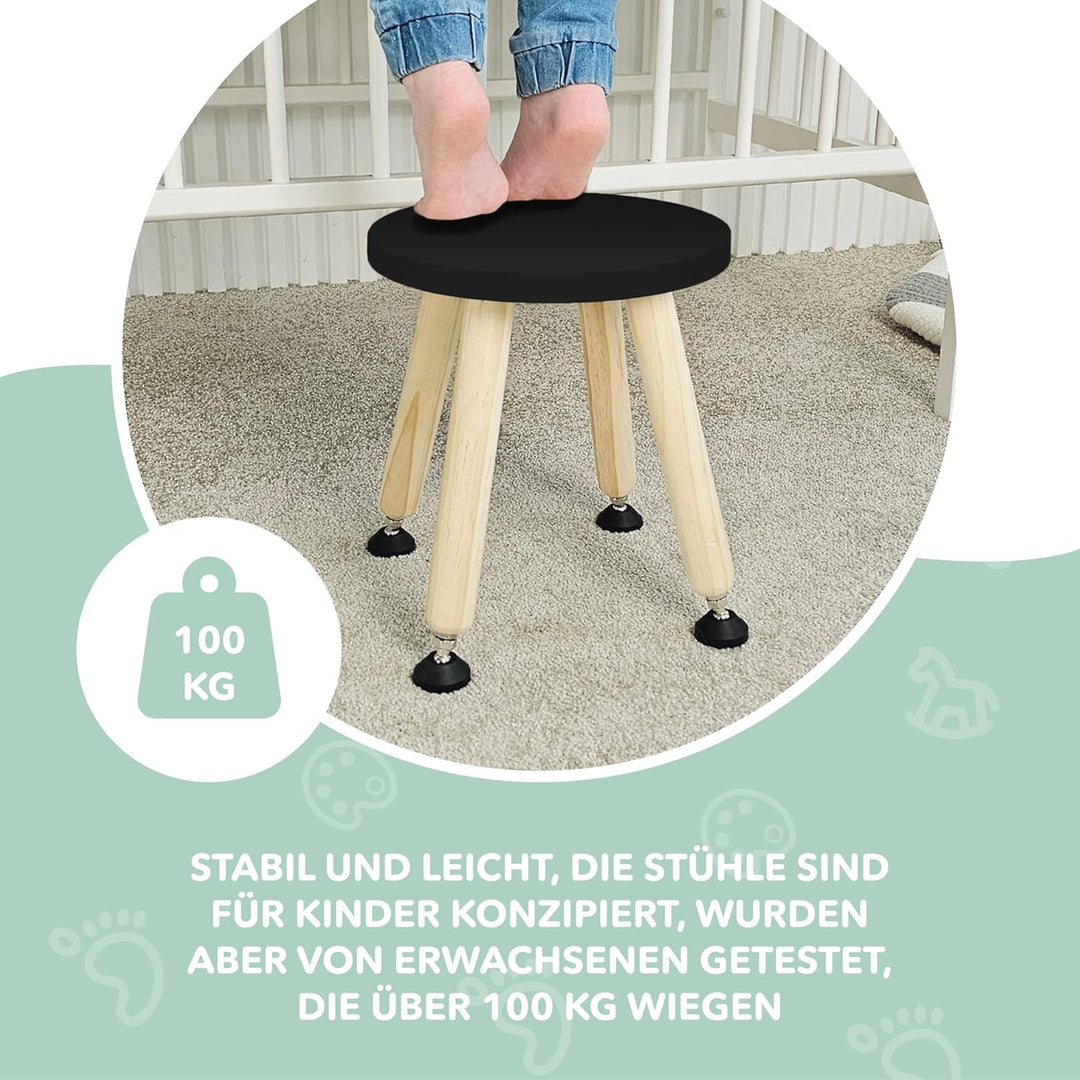 Cateam Tritthocker aus Holz für Kinder und Kleinkinder – 2er-Set – Schwarz – Kinderhocker mit auszie