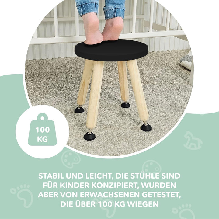 Cateam Tritthocker aus Holz für Kinder und Kleinkinder – 2er-Set – Schwarz – Kinderhocker mit auszie